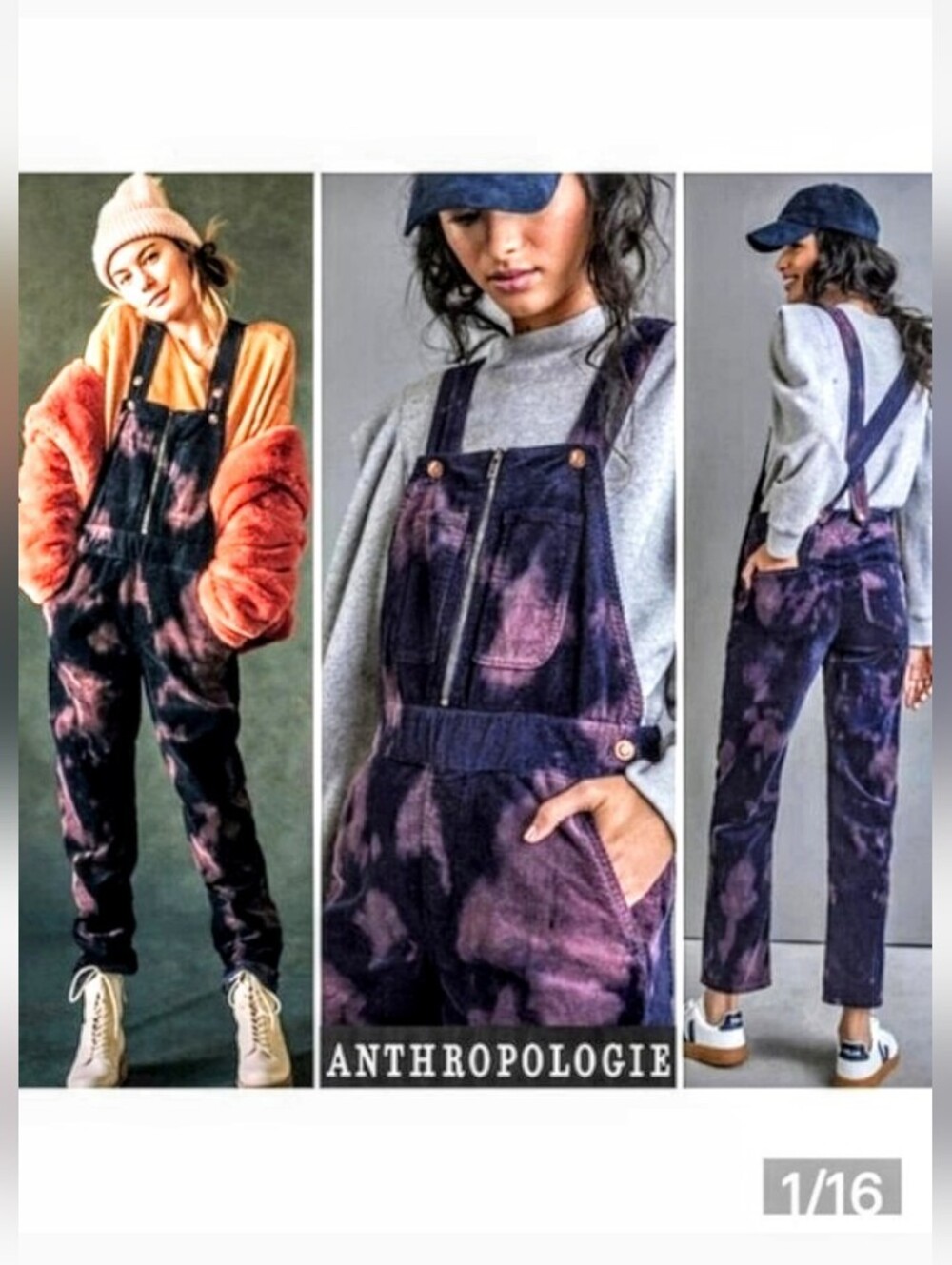 Pilcro Anthropologie Slim Tie Dye Corduroy Overalls sz 25